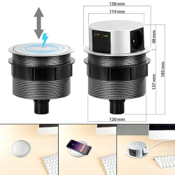 Solight 3z + USB A+C 20W PD, Wireless 10W, výsuvný blok zásuvek, 2m,  stříbrný