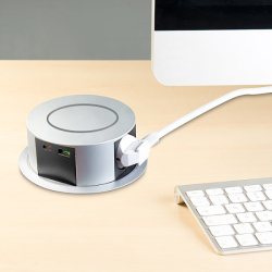 Solight 3z + USB A+C 20W PD, Wireless 10W, výsuvný blok zásuvek, 2m,  stříbrný