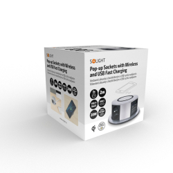 Solight 3z + USB A+C 20W PD, Wireless 10W, výsuvný blok zásuvek, 2m,  stříbrný