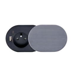 Solight 1z + USB A+C 20W PD vestavná zásuvka s posuvným víčkem, 2m, stříbrná