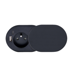 Solight 1z + USB A+C 20W PD vestavná zásuvka s posuvným víčkem, 2m, matná černá