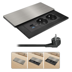 Solight vestavný blok zásuvek s posuvným krytem, 2 zásuvky, USB A+C 20W PD, 2m, stříbrný