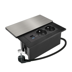 Solight vestavný blok zásuvek s posuvným krytem, 2 zásuvky, USB A+C 20W PD, 2m, stříbrný