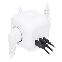 Solight 3z + USB A+C prodlužovací přívod - kostka, kabel 2m, 3 x 1mm2, bílý, vypínač