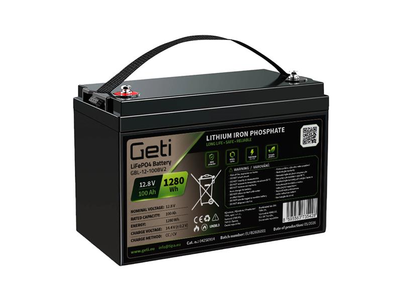 Baterie LiFePO4 12,8V 100Ah GETI GBL-12-100BV2 Bluetooth+displej