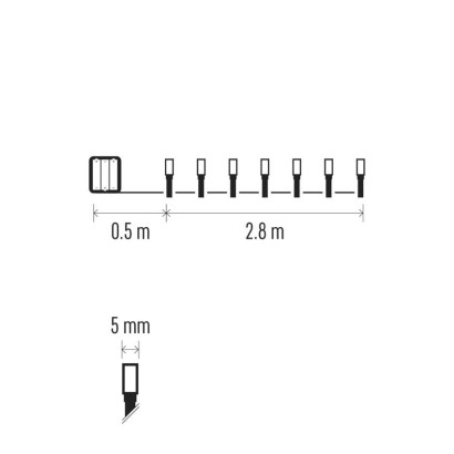 LED vánoční řetěz, 2,8 m, 3x AA, venkovní i vnitřní, teplá bílá, časovač