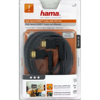 Hama HDMI kabel vidlice-vidlice, otočné vidlice (2 osy), pozlacený, 3*, 3 m