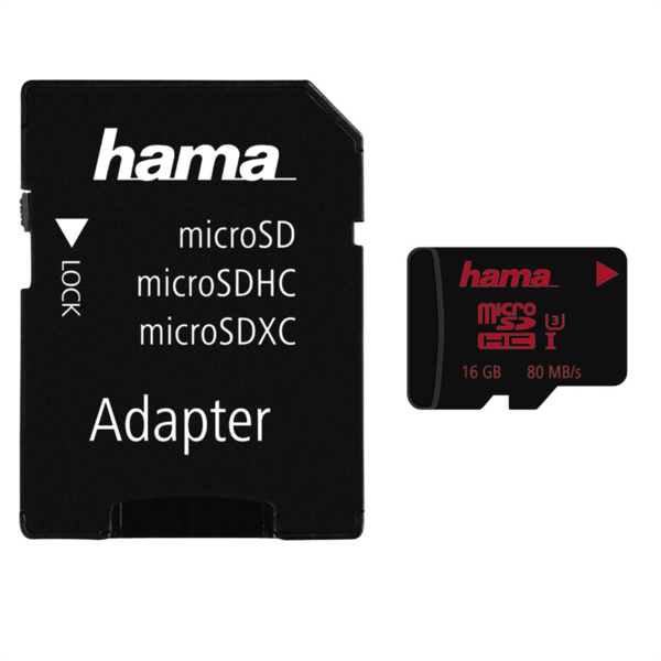 Hama microSDHC 16 GB UHS Speed Class 3 UHS-I 80 MB/s + adaptér