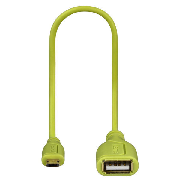 Hama micro USB OTG redukce Flexi-Slim, oboustranný konektor, 15 cm, zelená