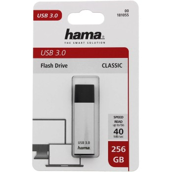 Hama FlashPen Classic, USB 3.0, 256 MB/s, strieborný