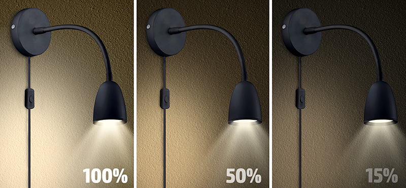 Solight LED nástěnná lampička, stmívatelná, 4W, 280lm, 3000K, černá