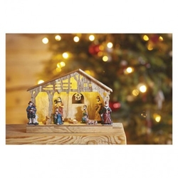 LED vánoční betlém dřevěný, 19 cm, 3x AA, vnitřní, teplá bílá, časovač